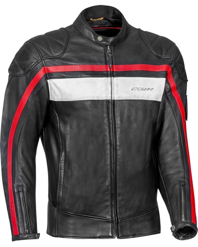 Blouson Cuir Moto IXON cuir Pioneer noir-rouge