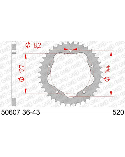 Couronne Moto AFAM Couronne AFAM 38 dents acier pas 520 type 50607 Ducati