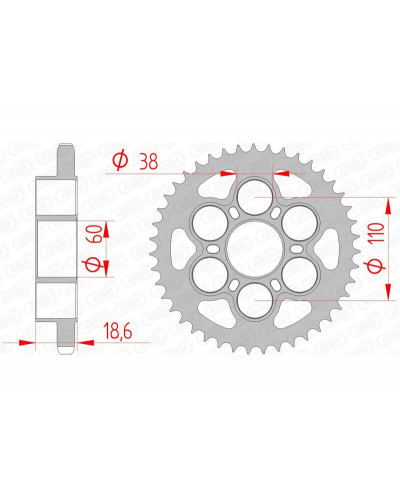 Couronne Moto AFAM Couronne AFAM 43 dents acier pas 525 type 50801 Ducati