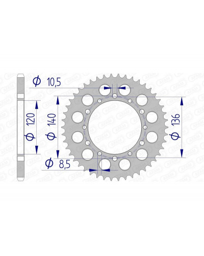 Couronne Moto AFAM Couronne AFAM 43 dents alu pas 520 type 17404