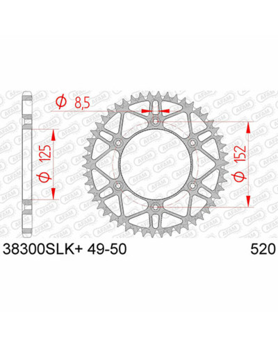 Couronne Moto AFAM Couronne AFAM 48 dents acier ultra-light anti-boue pas 520 type 38300