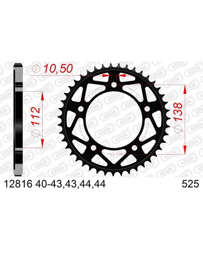 Couronne Moto AFAM Couronne AFAM acier standard 12816 - 525