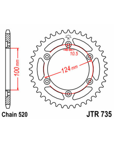 Couronne Moto JT SPROCKETS Couronne JT SPROCKETS 37 dents acier pas 520 type 735