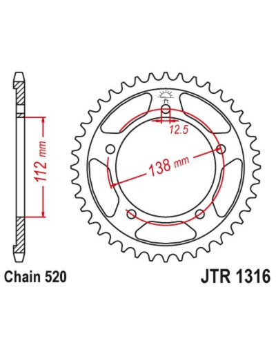 Couronne Moto JT SPROCKETS Couronne JT SPROCKETS 38 dents acier standard pas 520 type 1316