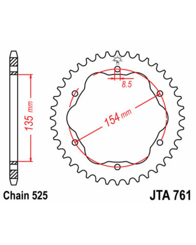 Couronne Moto JT SPROCKETS Couronne JT SPROCKETS 39 dents alu pas 525 type 761 Ducati Panigale 1199