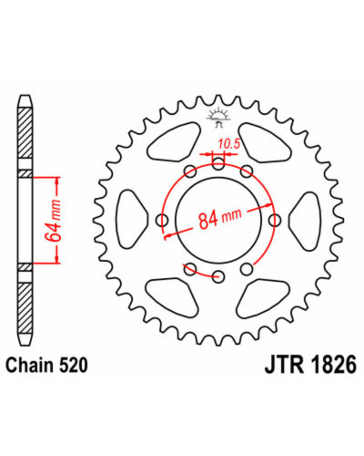 Couronne Moto JT SPROCKETS Couronne JT SPROCKETS 40 dents acier pas 520 type 1826