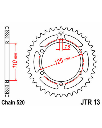 Couronne Moto JT SPROCKETS Couronne JT SPROCKETS 41 dents acier pas 520 type 13