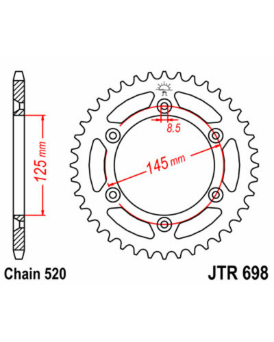 Couronne Moto JT SPROCKETS Couronne JT SPROCKETS 44 dents acier pas 520 type 698