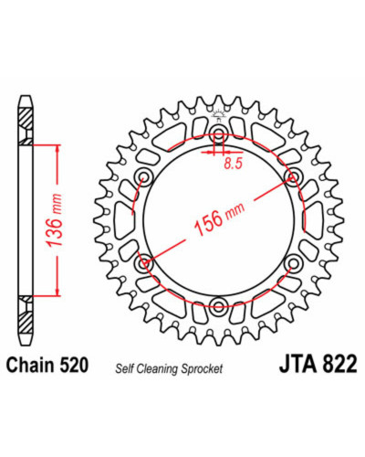 Couronne Moto JT SPROCKETS Couronne JT SPROCKETS 52 dents alu ultra-light anti-boue pas 520 type 822