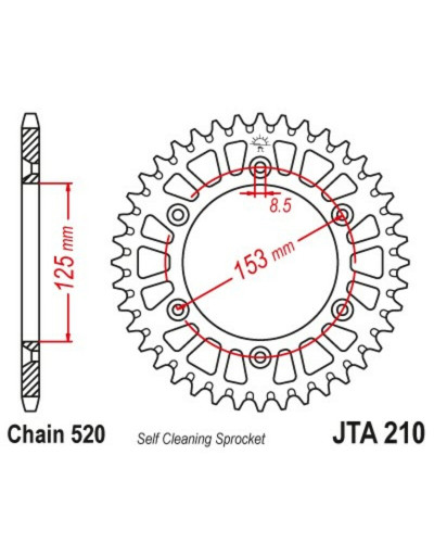 Couronne Moto JT SPROCKETS Couronne JT SPROCKETS aluminium ultra-light anti-boue 210 - 520