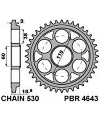 Couronne Moto PBR Couronne PBR 42 dents acier standard pas 530 type 4643