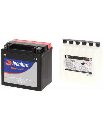 Batterie Moto TECNIUM Batterie TECNIUM BTX14-BS sans entretien livrée avec pack acide